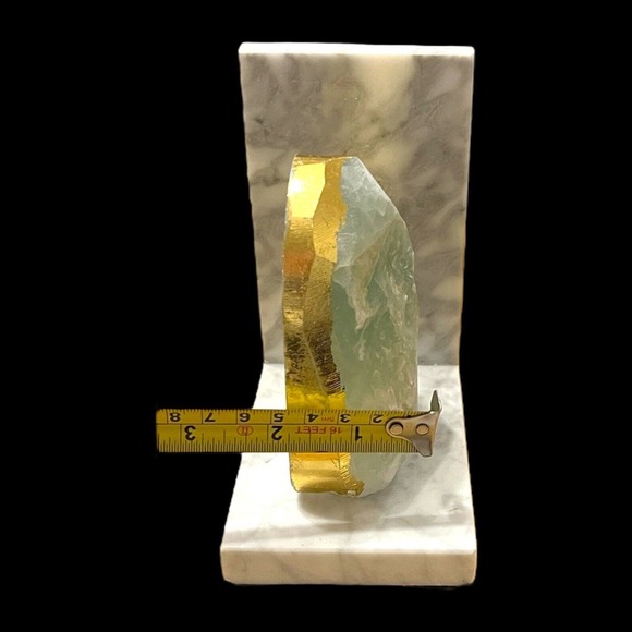Anthropologie Sliced Bookends Green gold marbled Crystal heavy Beautiful Classy - Picture 15 of 16